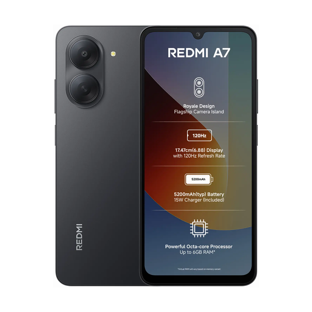 Redmi A7 3GB RAM 64GB Storage Smartphone | 6.88" 120Hz Display | 5200mAh Battery | 13MP AI Camera | Android 15