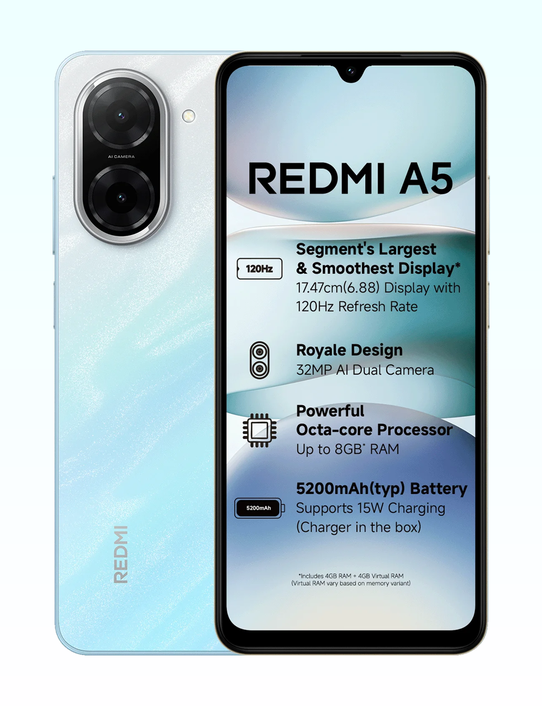 Redmi A5 Just Black (3GB RAM 64GB Storage) | Royale Design | Segment's Largest 17.47cm(6.88) and Smoothest 120Hz Display | 5200mAh Large Battery