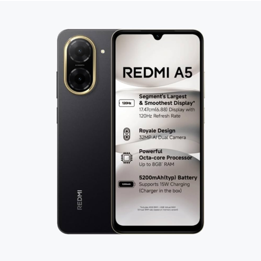 Redmi A5 Just Black 4GB+128GB | Royale Design | Segment's Largest 17.47cm(6.88) and Smoothest 120Hz Display | 5200mAh Large Battery