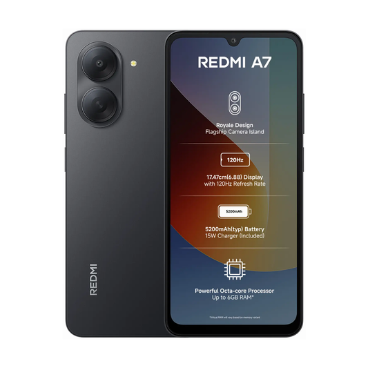 Redmi A7 3GB RAM 64GB Storage Smartphone | 6.88" 120Hz Display | 5200mAh Battery | 13MP AI Camera | Android 15