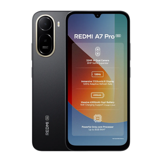 Redmi A7 Pro 5G Smartphone | 6.9" 120Hz HD+ Display | T8300 5G SoC | 32MP AI Camera | 6300mAh Battery | Android 16