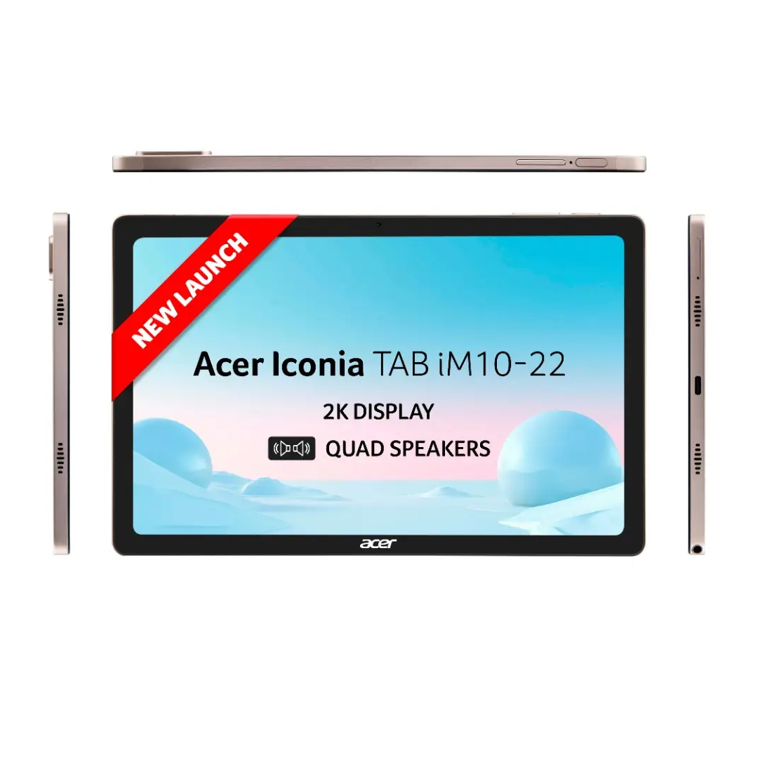 Acer Iconia Tab iM10-22 | 10.36" 2K IPS Display, Quad Speakers, HELIO G99, 8GB + 256GB, 16MP Rear + 8MP Front Camera, Fingerprint Reader, Wi-Fi + 4G LTE (calling), Android 14, Slim Metal Body, Gold