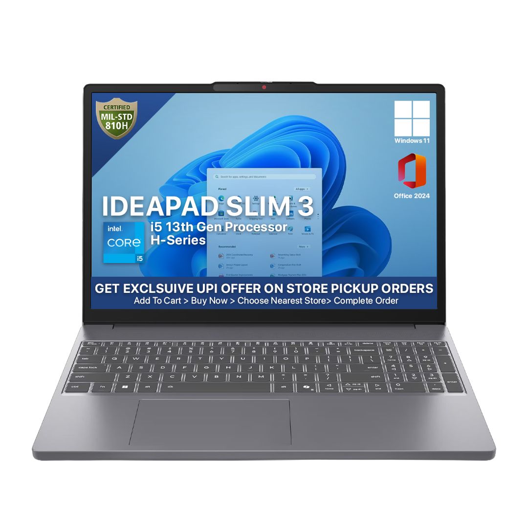 Lenovo IdeaPad Slim 3 Gen 10 | Intel® Core™ i5-13420H | 8GB DDR5 | 512GB SSD | 15.3" WUXGA IPS Display | Windows 11 Home + MS Office Home 2024 | Arctic Grey | 1.63kg | 83K100CAIN