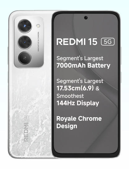Redmi 15 5G 6GB + 128GB | Segment's Largest 7000mAhA Battery | Segment's Largest Display 17.53cm(6.9) Up to 144Hz | Snapdragon 6s Gen 3 | 18W Reverse Charging | 50MP AI Dual Camera